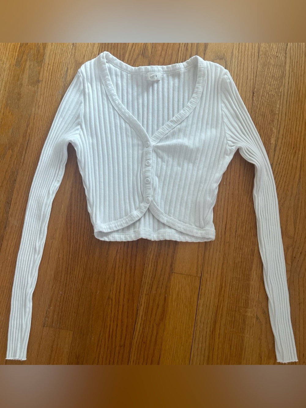 aerie White Ribbed Button-Front V-Neck Crop Top